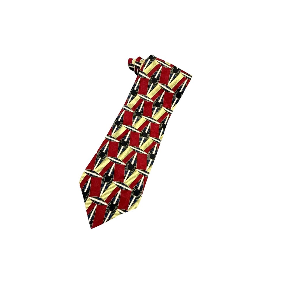 Mickey Inc Necktie Mens Geometric Mickey Mouse Silk Disney Retro Red Vintage 90s